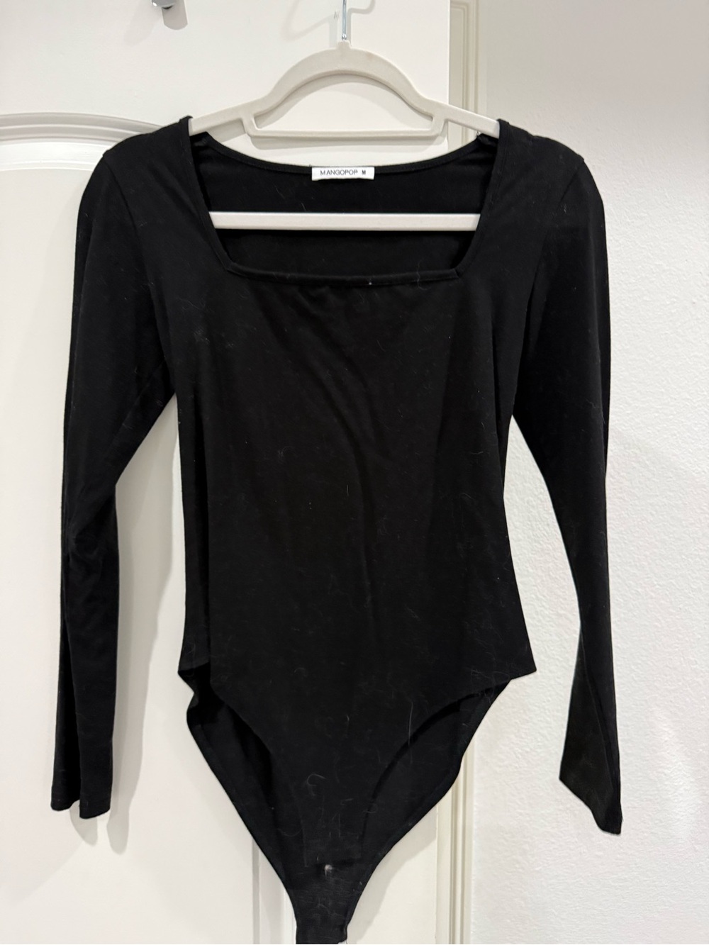 Mango Black Long-Sleeve Square Neck Bodysuit
